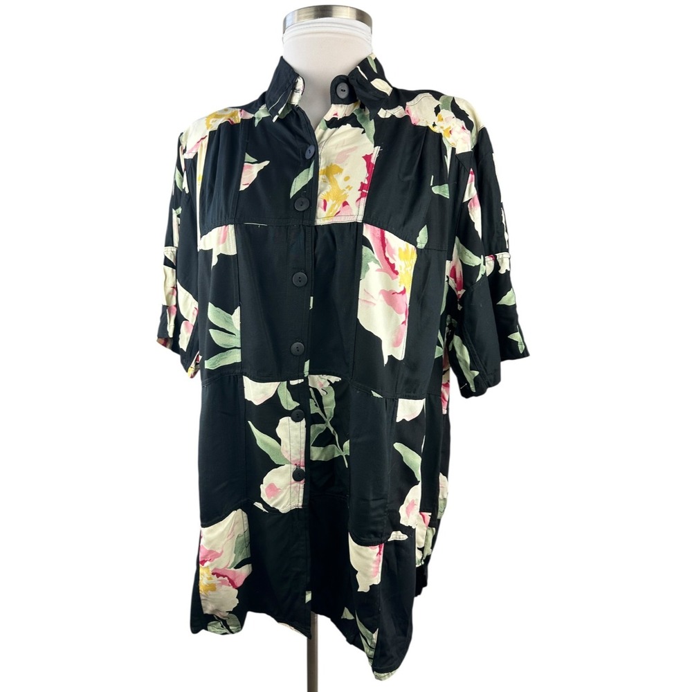 Vtg 90s We Be Bop Floral Tunic Patchwork Colorful Art to Wear Retro Plus Size 1X - Picture 12 of 13
